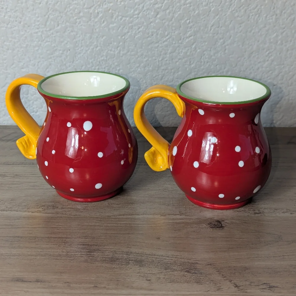 Pier 1 Imports  Christmas Snowman Coffee Mugs  Hand Painted Pair